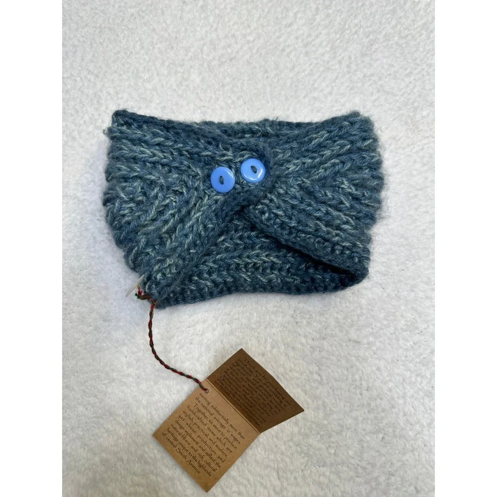 Andes Gifts wool Alpaca blend Handmade Blue Knit Headband Ear‎ Warmer-NEW